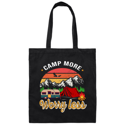 Camp More Worry Less, Funny Wildlife, Retro Hiking Canvas Tote Bag