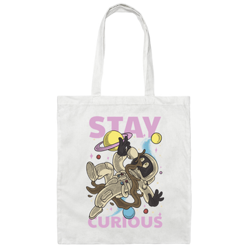 Astronaut Holding A Coffee Cup, Retro Astronaut, Stay Curious Canvas Tote Bag