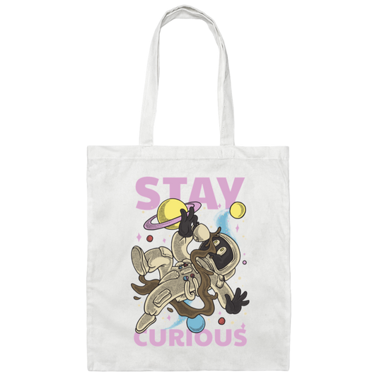 Astronaut Holding A Coffee Cup, Retro Astronaut, Stay Curious Canvas Tote Bag