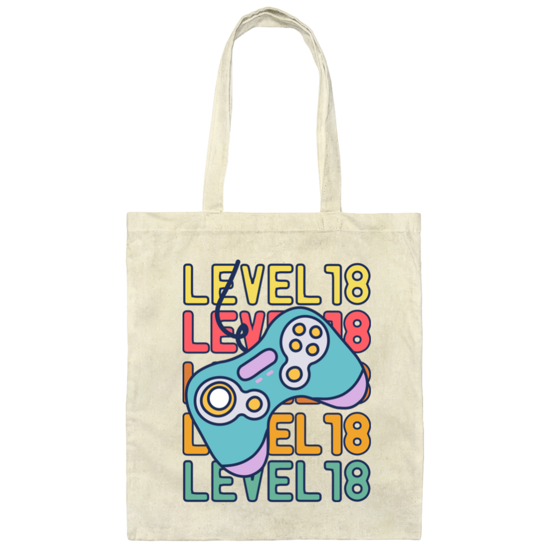 Gamer, Level 18 Up, 18th Birthday, Play Station, Game Player Canvas Tote Bag
