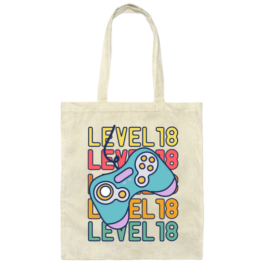 Gamer, Level 18 Up, 18th Birthday, Play Station, Game Player Canvas Tote Bag