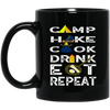 Camping Gift, Hiking And Cook, Drink And Eat, Repeat All, Go Camping Black Mug