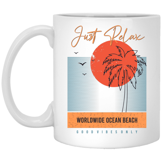 Just Relax, Worldwide Ocean Beach, Goodvibes Only, Summer White Mug