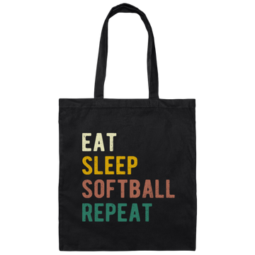 Retro Eat Sleep Softball Repeat Gift Canvas Tote Bag