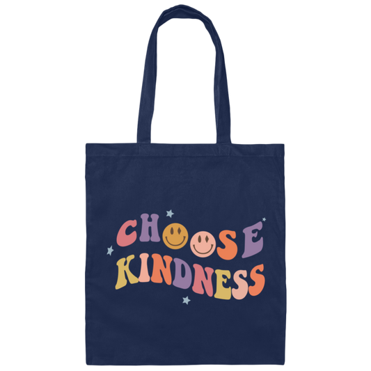 Retro Happy Face, Choose Kindness, Men Women Positive Canvas Tote Bag