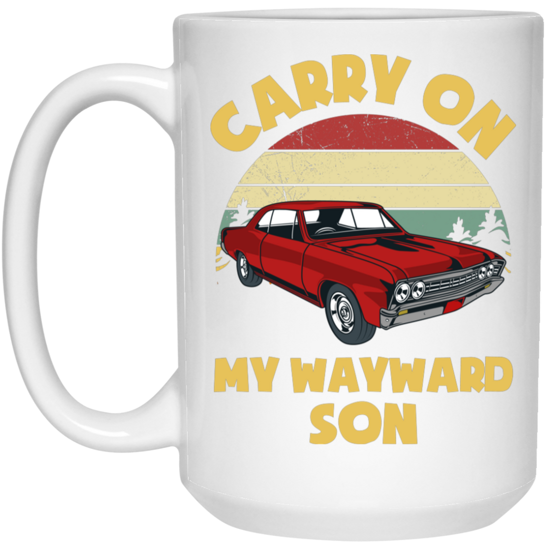 Carry On My Wayward Son, Red Car, Classic Car White Mug