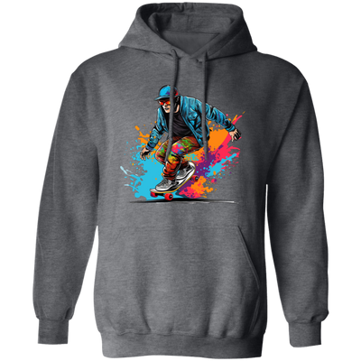 Cool Man, Cool Boy, Boy With Skateboard, Skateboarding Watercolor Pullover Hoodie