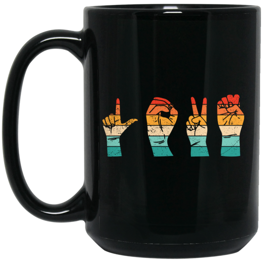 Love Sign, Retro Love Sign, Hand Sign, Love Hand Sign Black Mug