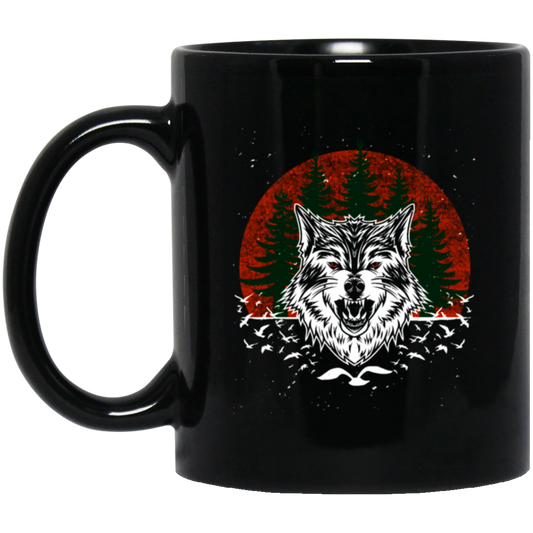 Cool Wolf, Wolf Lover Gift, The Wild Gift, Retro Wolf, Wildwolf Love Gift Black Mug