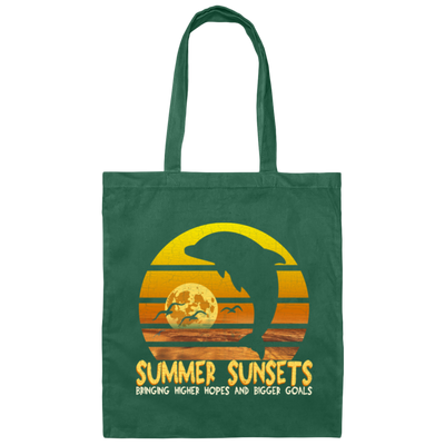 Summer Sunset With Dolphin, Birds, Moon And Sea Canvas Tote Bag