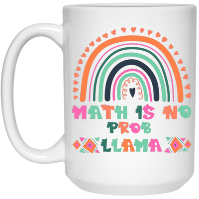 Math Is No Prob-Llama, No Problem, Retro Rainbow White Mug