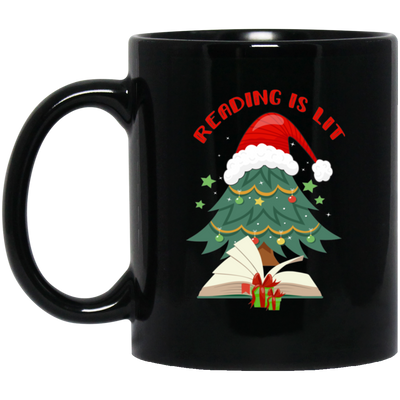 Reading Is Lit, Christmas Tree, Christmas Book, Merry Christmas, Trendy Christmas Black Mug