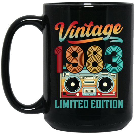 1983 Limited Edition, Vintage Cassette, 1983 Birthday Black Mug