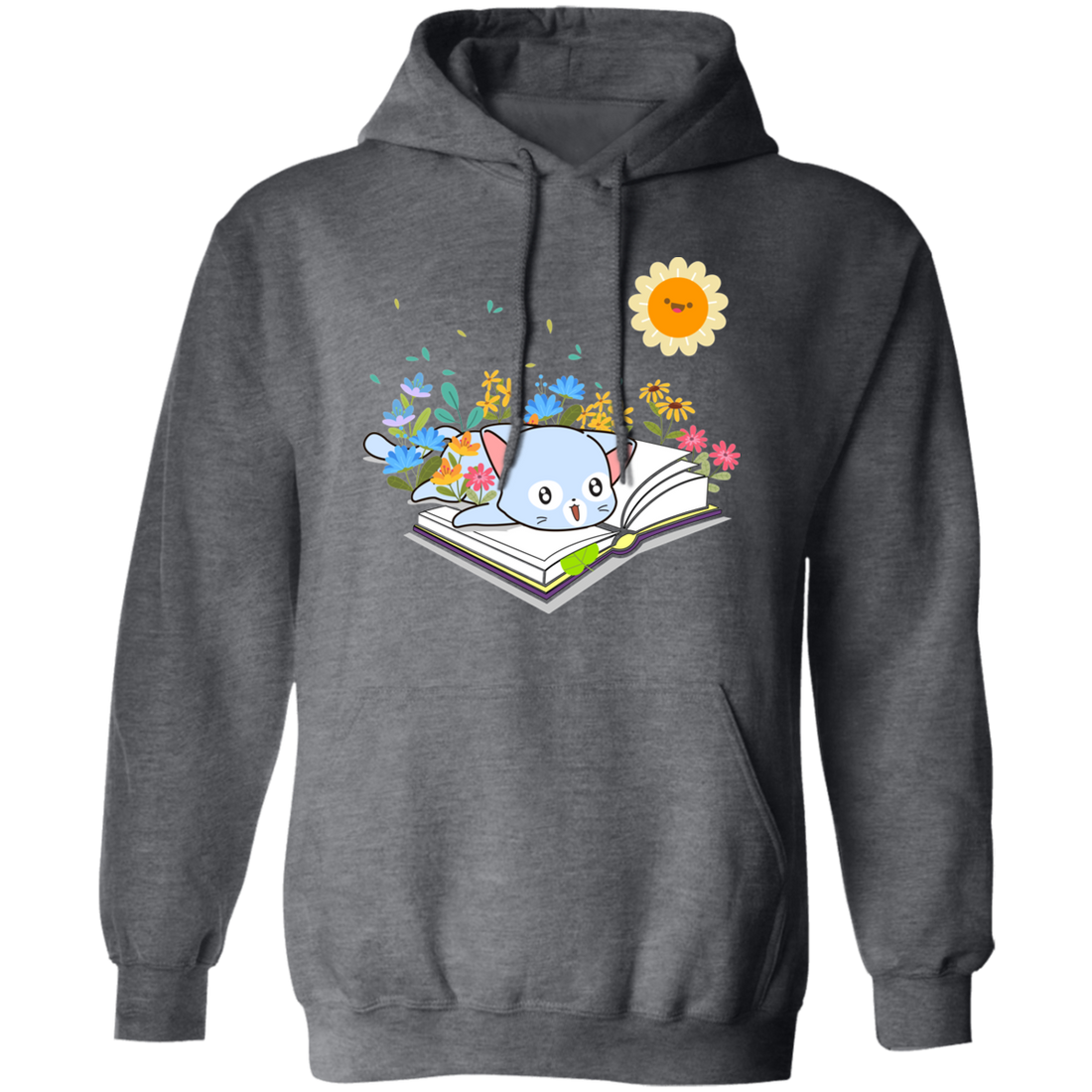 Cute Cat In Spring, Cat With Book Under The Sun Pullover Hoodie
