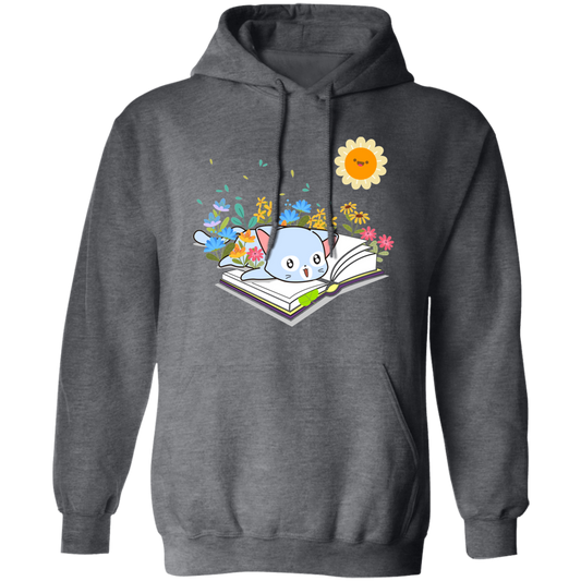 Cute Cat In Spring, Cat With Book Under The Sun Pullover Hoodie