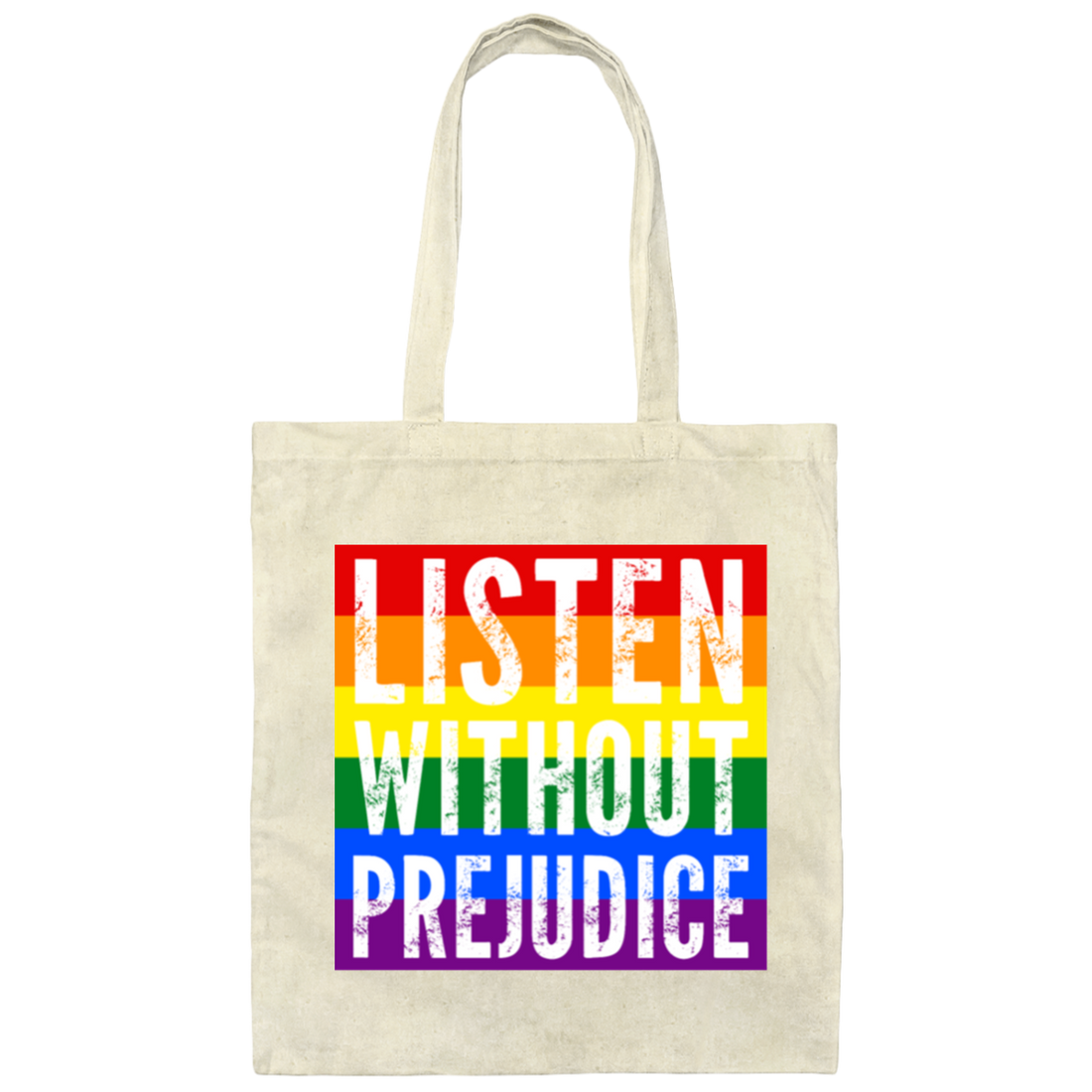 Listen Without Prejudice Vintage Rainbow Canvas Tote Bag