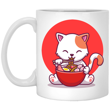 Cat Ramen, Love Ramen, Cat Eat Japanese Noodles White Mug
