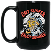 Cat Surfer Enjoy Summer, Surfing On The Beach, Summer Vacation Black Mug