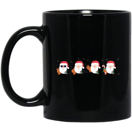 Funny Santa, Mini Santa Face, Merry Christmas, Trendy Christmas Black Mug