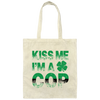 Funny Police American Flag Cop St Patricks Day Canvas Tote Bag