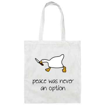 Peace Was Never An Option, Duck Running, Duck Hold Knife Canvas Tote Bag