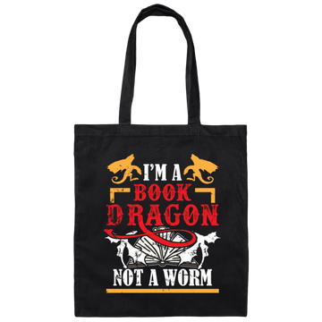 Love Book, I Am A Book-dragon, Not A Bookworm, Retro Book Gift Canvas Tote Bag