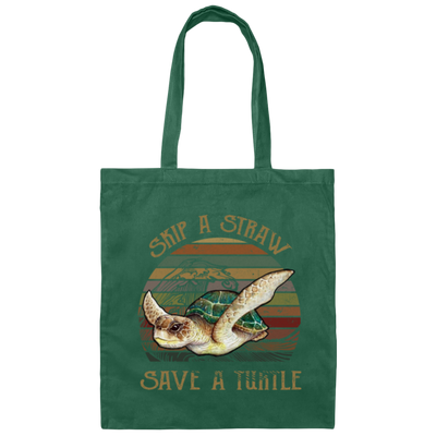 Retro Skip A Straw Save A Turtle Cute Gift Canvas Tote Bag