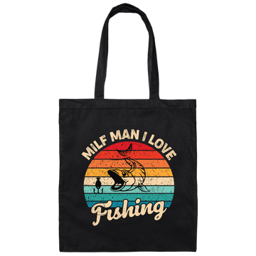 Milf Man I Love Fishing, Retro Fishing, Fishing Silhouette Canvas Tote Bag