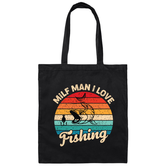 Milf Man I Love Fishing, Retro Fishing, Fishing Silhouette Canvas Tote Bag