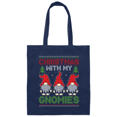 Christmas With My Gnomies, Xmas Gnome, Santa Gnome Canvas Tote Bag