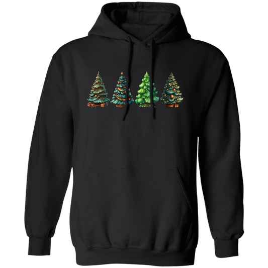 Xmas Tree, Set Of Christmas Trees, Four Xmas Trees, Merry Christmas, Trendy Chrismas Pullover Hoodie