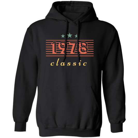 This stylish Retro 1978 Pullover Hoodie is perfect for any 1978 Lover Gift enthusiast. Crafted from a cozy cotton blend fabric, this gift will add a classic touch to any wardrobe. With its timeless classic styling, this pullover hoodie is sure to become a wardrobe staple for years to come.