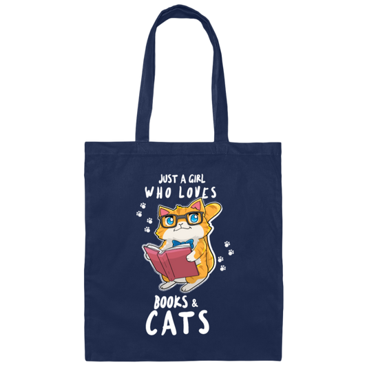 Just A Girl Who Loves Books And Cats, Love Books And Cats, Bookworm Gift Canvas Tote Bag