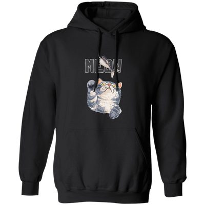 Cute Meow, Cute Stupid Cat, Cat Catch Fishing Rod Pullover Hoodie