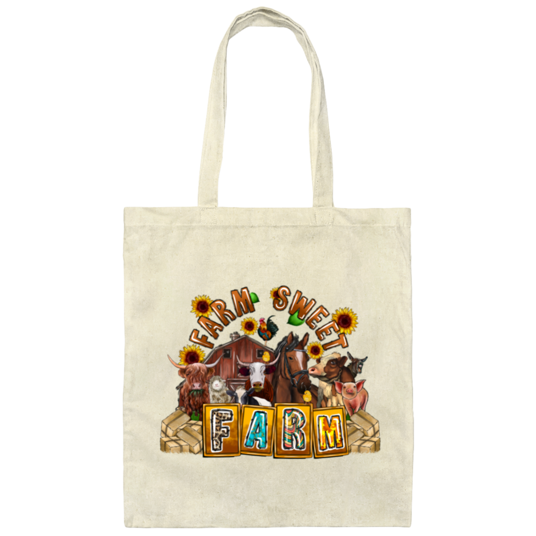 Love Farm Sweet Farm Farmer Cow Buffalo Chicken Canvas Tote Bag