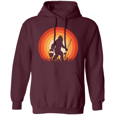 Big Foot Silhouette, Retro Big Foot, Big Foot Fishing Pullover Hoodie