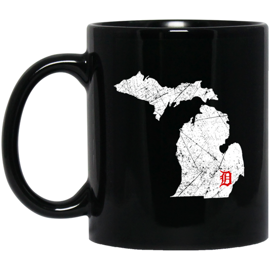 Detroit City, Michigan Map Lakes, Letter D Nature Gift, Love Michigan Black Mug