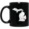 Detroit City, Michigan Map Lakes, Letter D Nature Gift, Love Michigan Black Mug