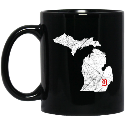 Detroit City, Michigan Map Lakes, Letter D Nature Gift, Love Michigan Black Mug