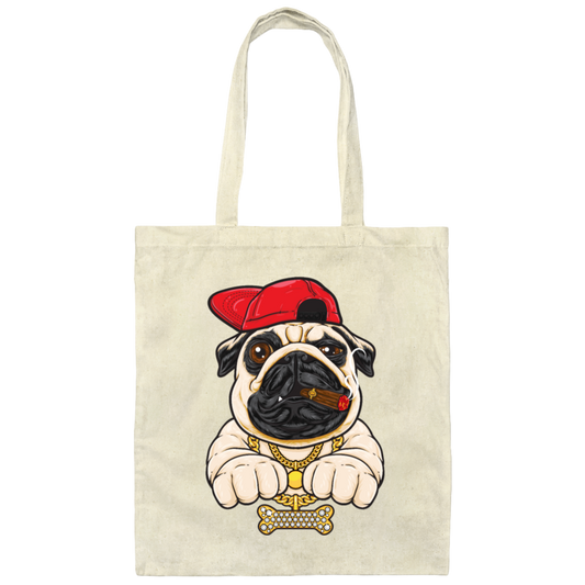 Funny Cartoon Hip Hop Pug Dog, Pug Love Gift, Cool Pug, Rich Pug Canvas Tote Bag