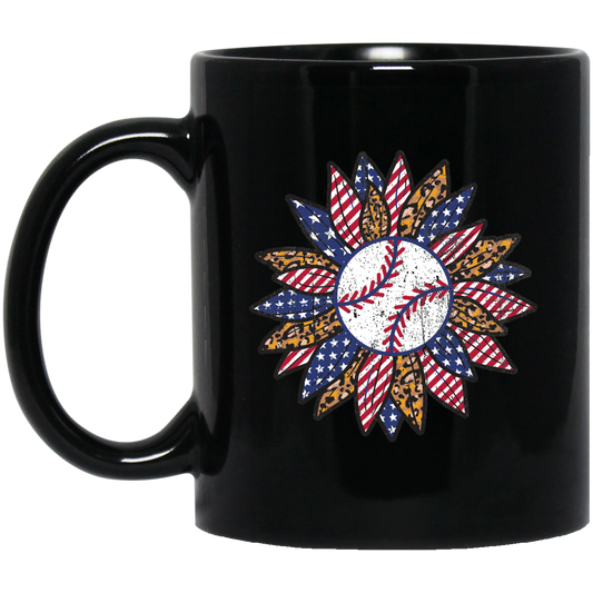 American Baseball, Sunflower Baseball, Leopard Sunflower-1 Black Mug