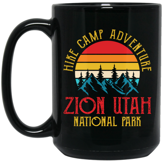 Hike Camp Adventure Zion Utah National Park, Retro Zion Black Mug