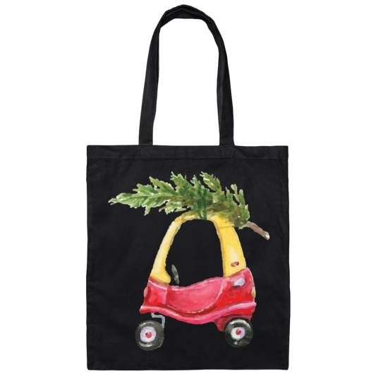 Baby Car Watercolor, Car Bring Xmas Tree, Cute Xmas Car, Merry Christmas, Trendy Chrismas Canvas Tote Bag