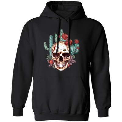 Skull On Desert, Cactus Forest, Cowboy Howdy Pullover Hoodie