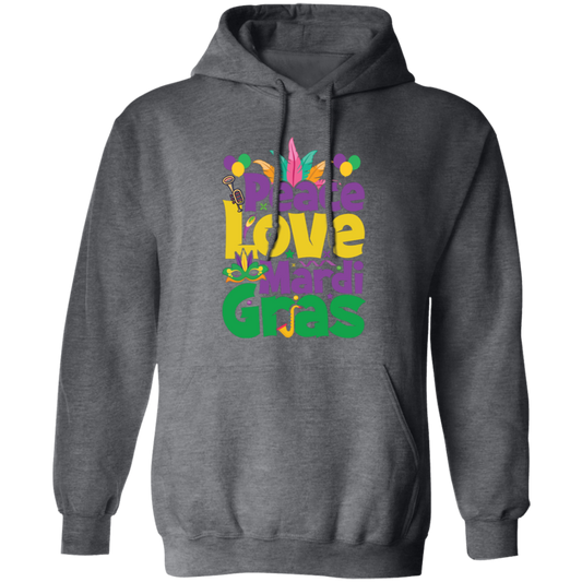 Peace Love Mardi Gras, Mardi Gras Holiday, Three Kings Day Pullover Hoodie