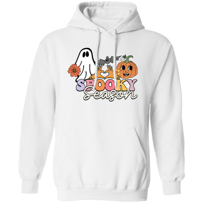 Spooky Season, Groovy Halloween, Boo And Bat Pullover Hoodie