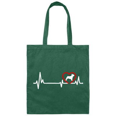 French Dog, Bull Dog Heartbeat, Dog In My Heart, Retro Heartbeat Canvas Tote Bag