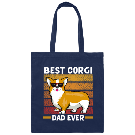 Retro Corgi, Best Corgi Dad Ever, Love Corgi Dog, Best Dog, Dog Dad Gift Canvas Tote Bag