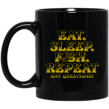 Eat Sleep Fish Repeat, Funny Cool, Fisherman Fish, Love Fishing Gift Black Mug