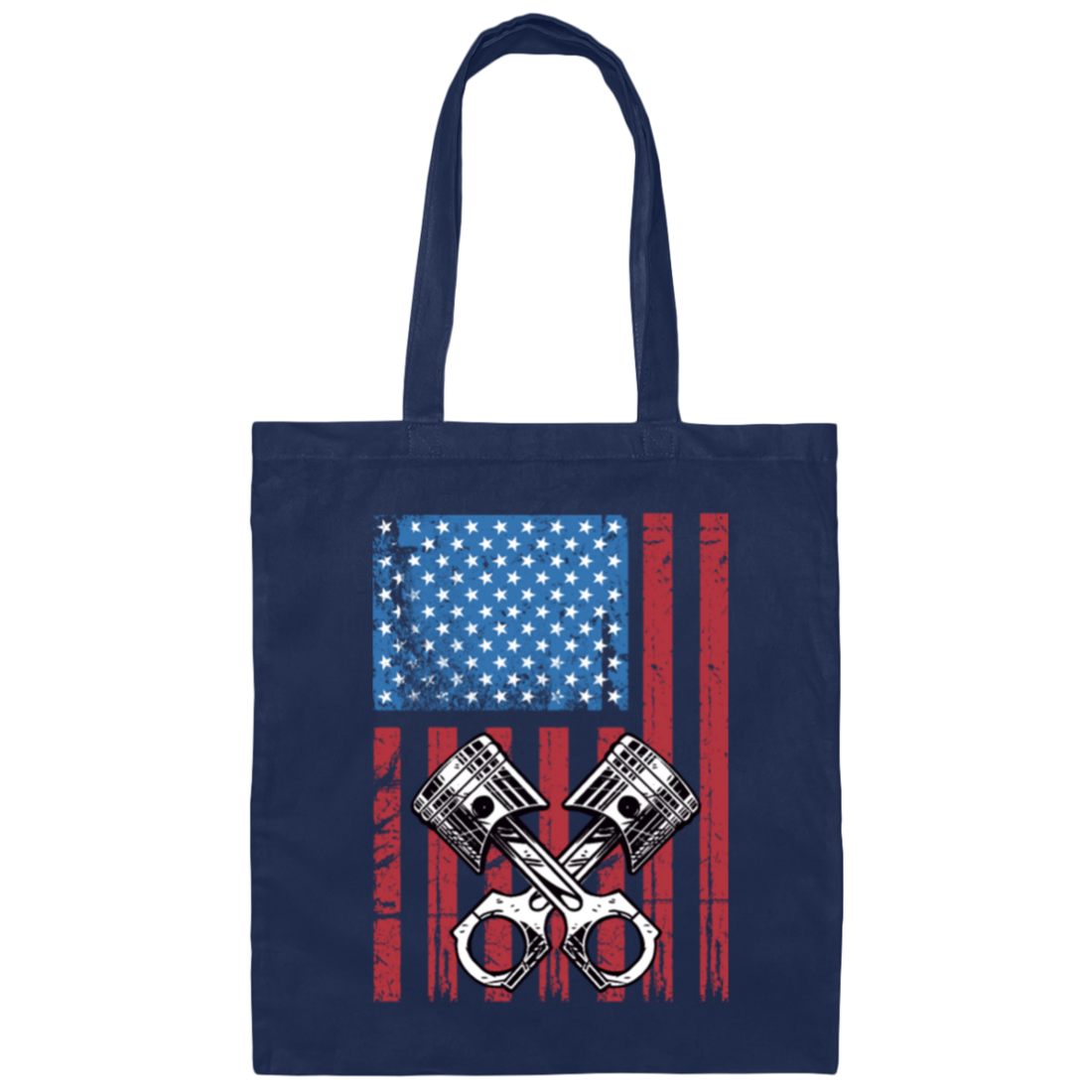 Vintage Patriotic American Flag Piston Muscle Car Canvas Tote Bag